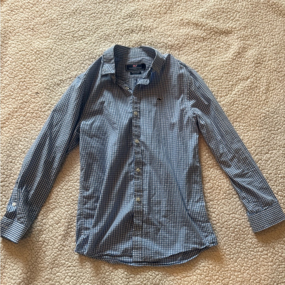 Boys Vineyard Vines Navy Checkered Button Down Shirt